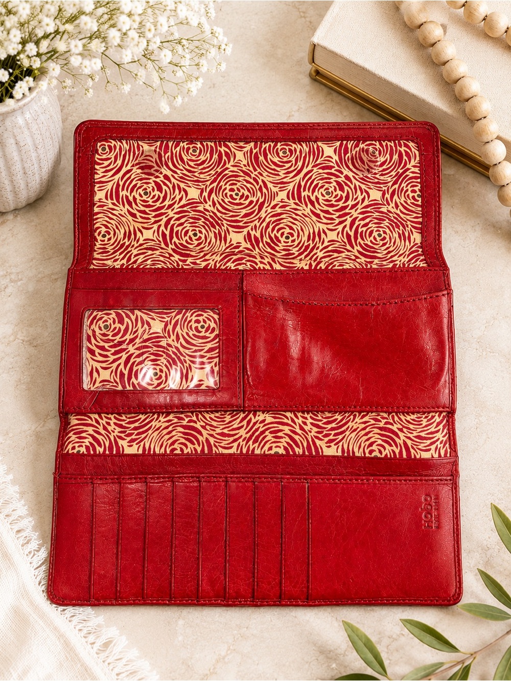 ❤️ HOBO The Original Red Leather Trifold Wallet